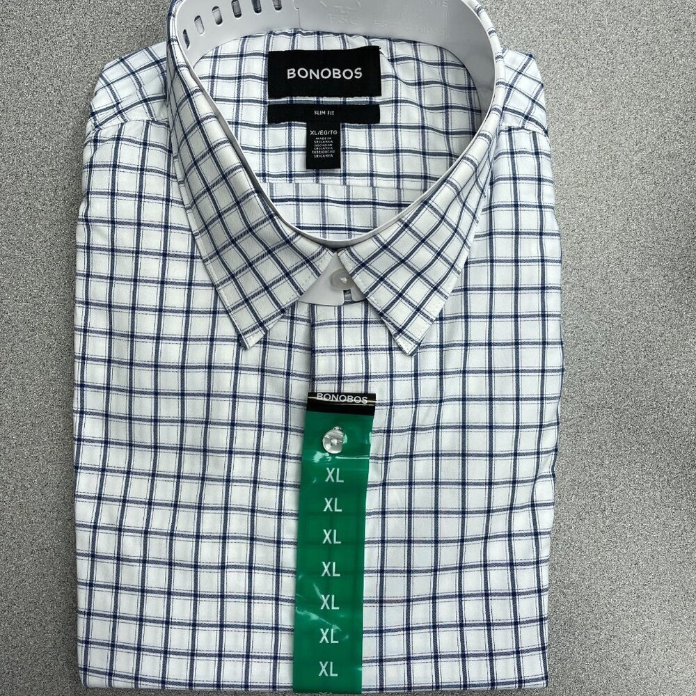 💥   Men's XL Slim Fit Plaid Button-Down Tech Shirt Blue/White G1894